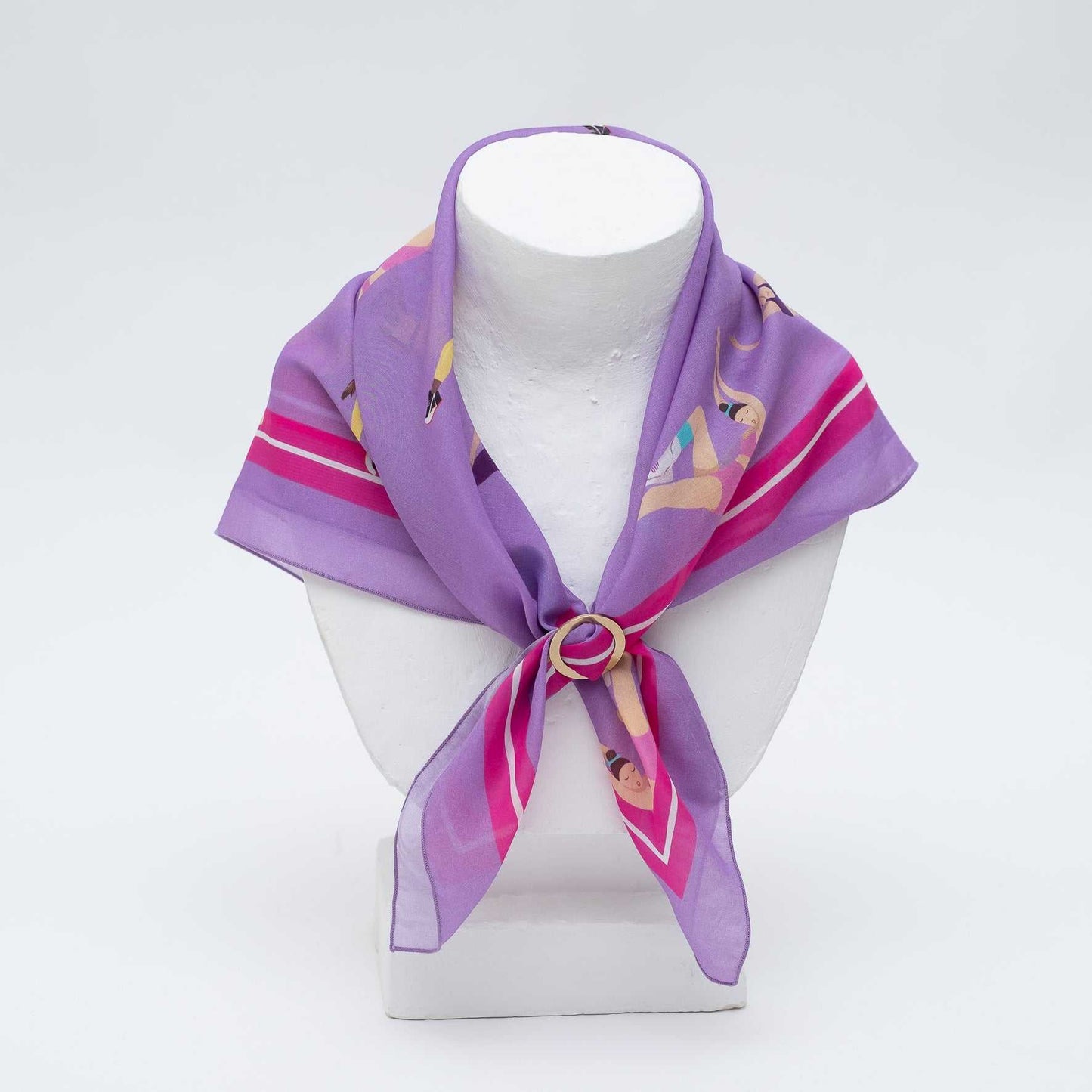 Japanese Printed Silk Cotton 'Work Out' pink purple スカーフリング付きミニスカーフ