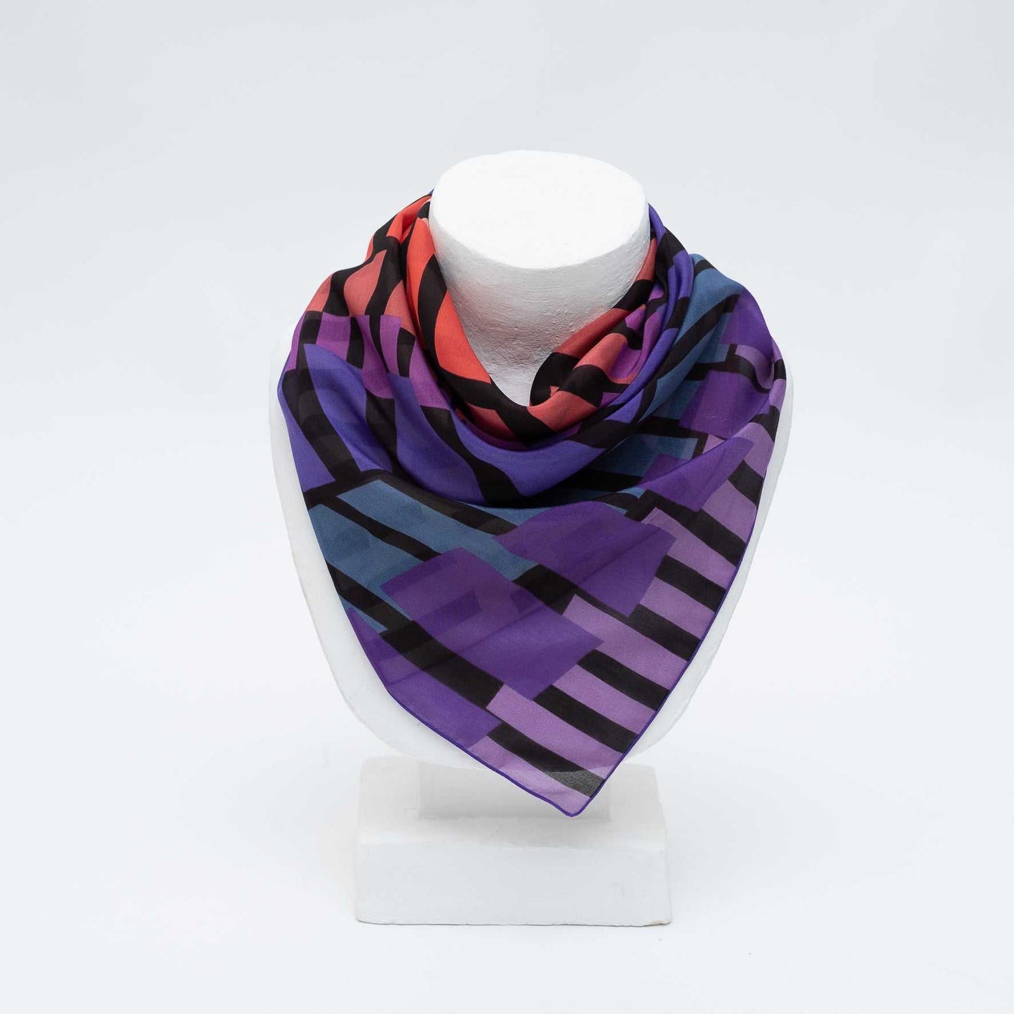 Japanese Printed Silk Cotton 'Piano' rainbow スカーフリング付きミニスカーフ