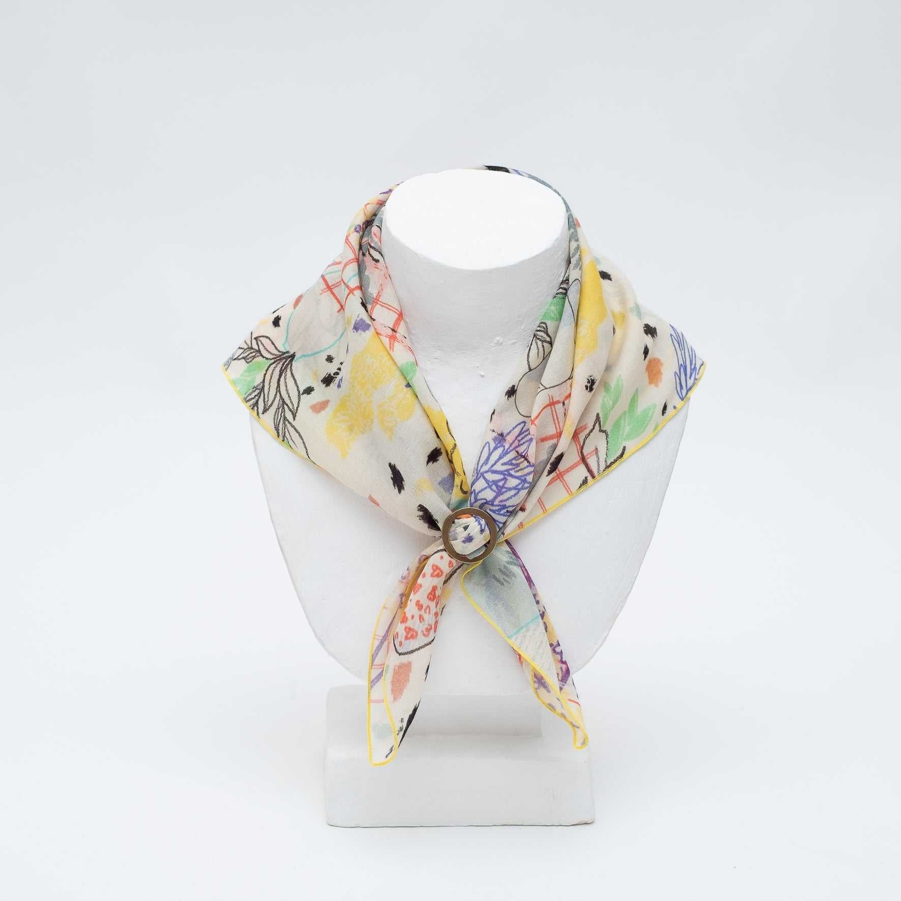 Japanese Printed Organic cotton 'Amelia`s Patio' white リング付きミニスカーフ