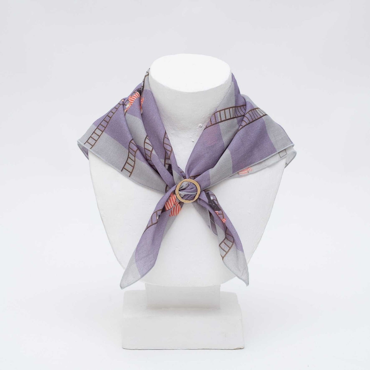 5月上再入荷予定!Japanese Printed Organic cotton 'Bristol' grey リング付きミニスカーフ