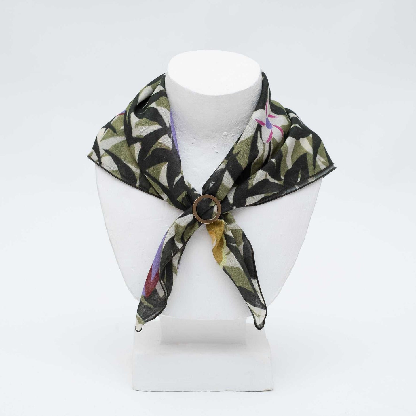 Japanese Printed Organic cotton 'Hawaii' green リング付きミニスカーフ