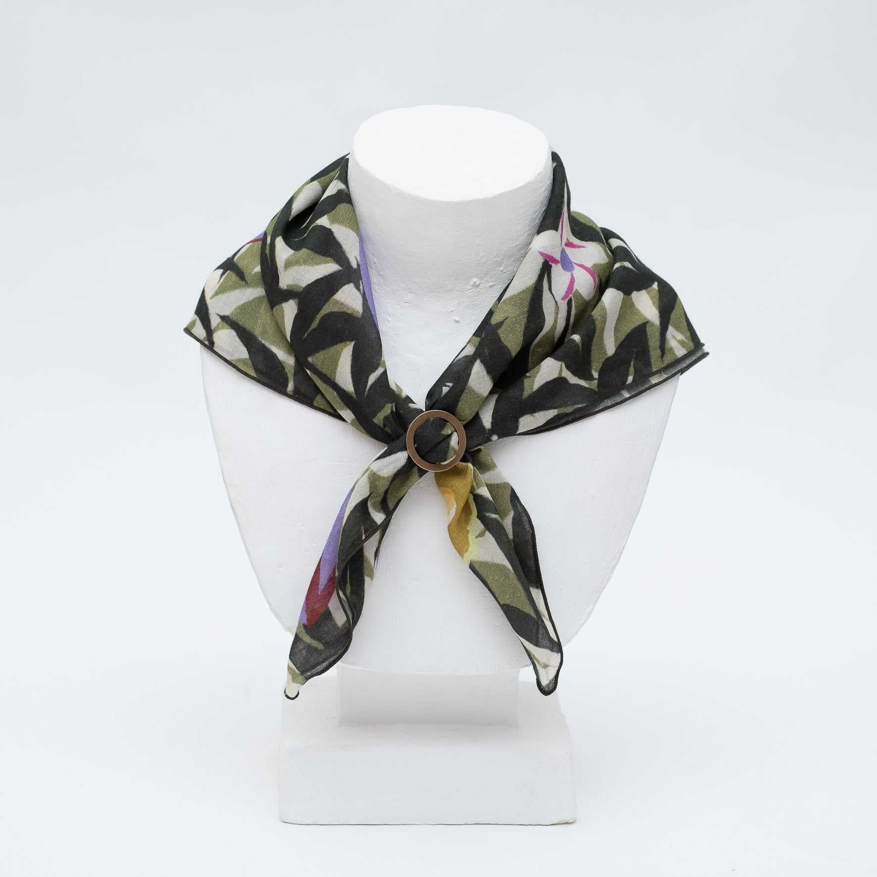 Japanese Printed Organic cotton 'Hawaii' green リング付きミニスカーフ