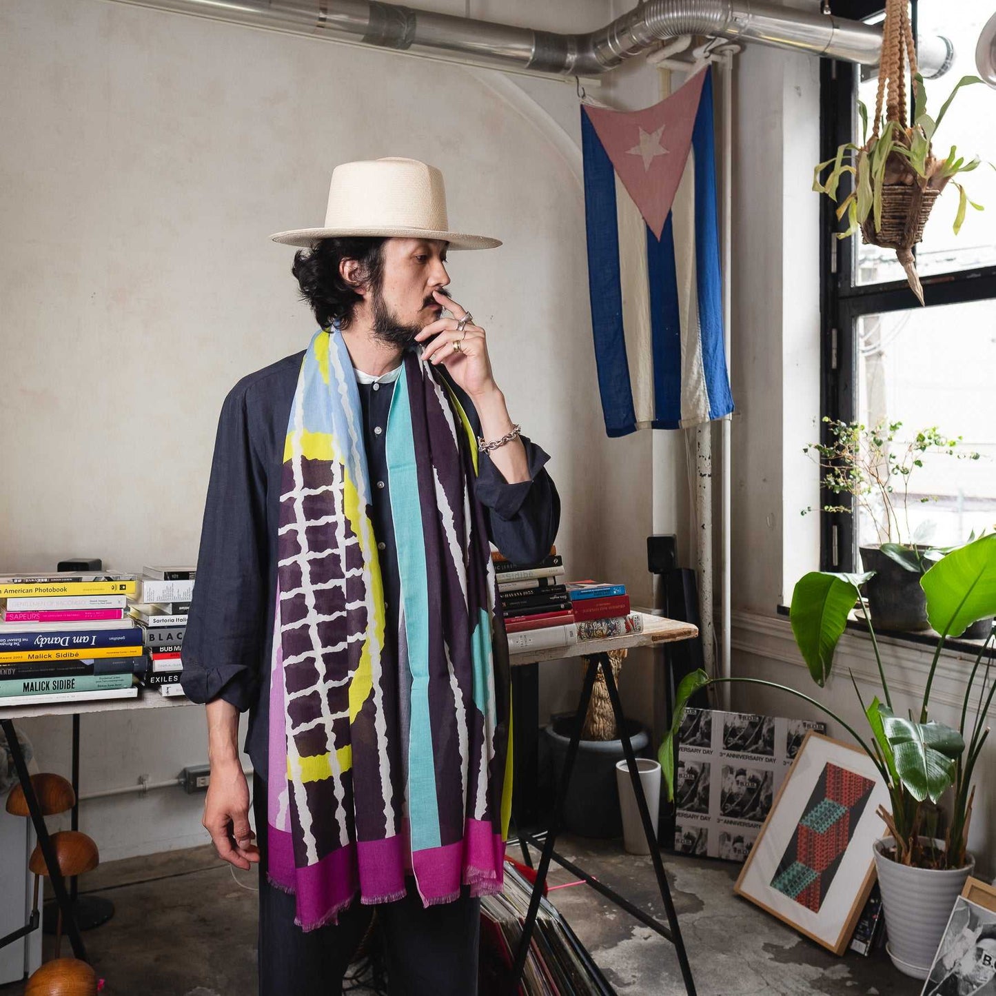 Japanese Printed Organic Cotton 'Match Point' purple ロングストール