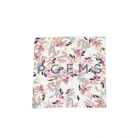 Japanese Printed Silk  'POEM' greige  ウェーブリング付きミニスカーフ