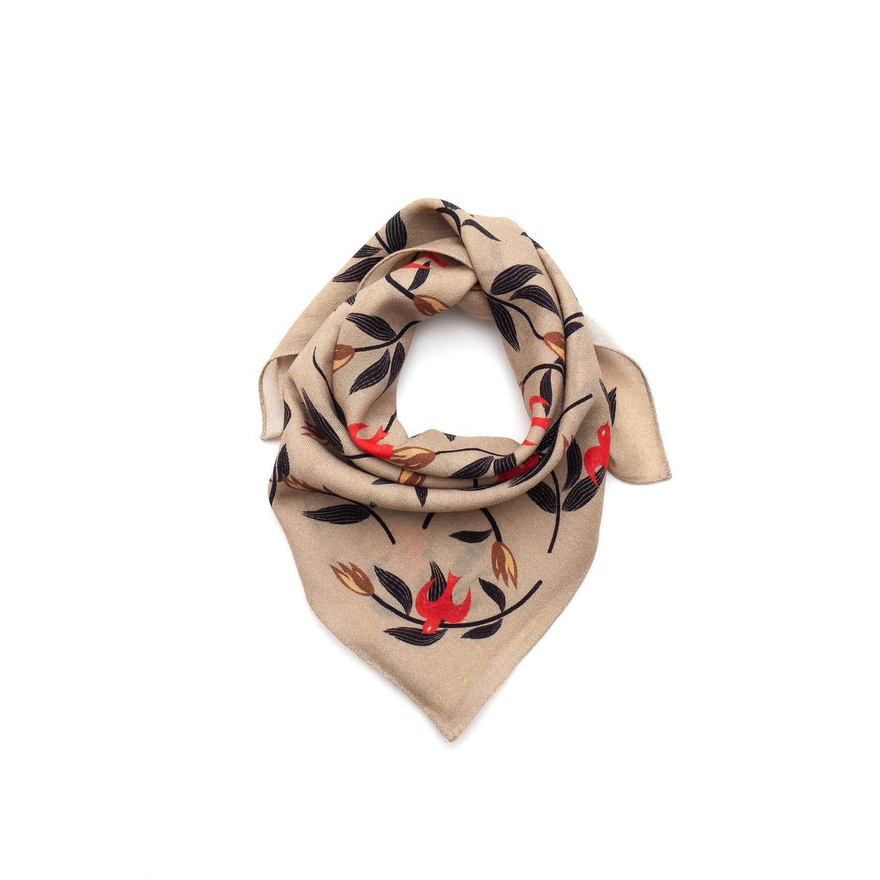 Japanese Merino Wool 'Gypsy Rose' beige リング付きミニスカーフ