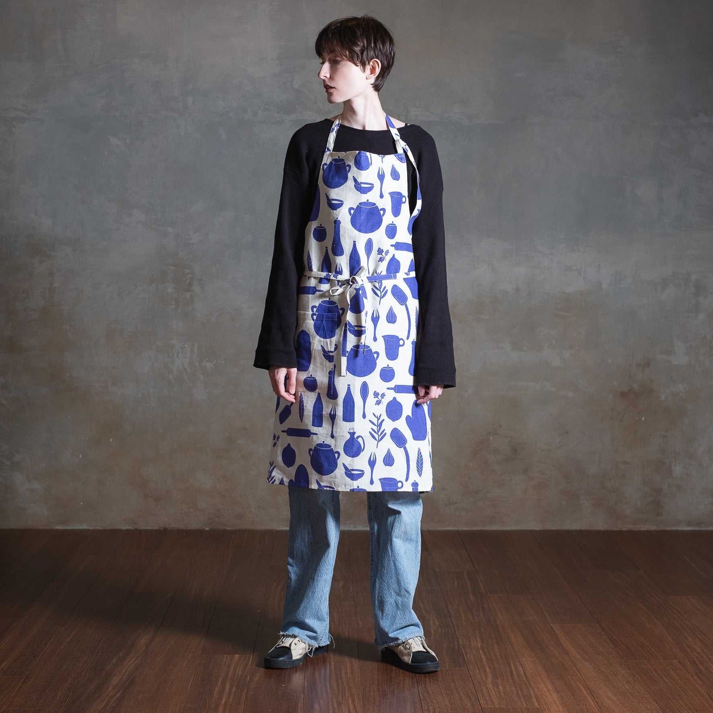 近江リネン Japanese Linen ユニセックス エプロン ’Recipes’ royal blue