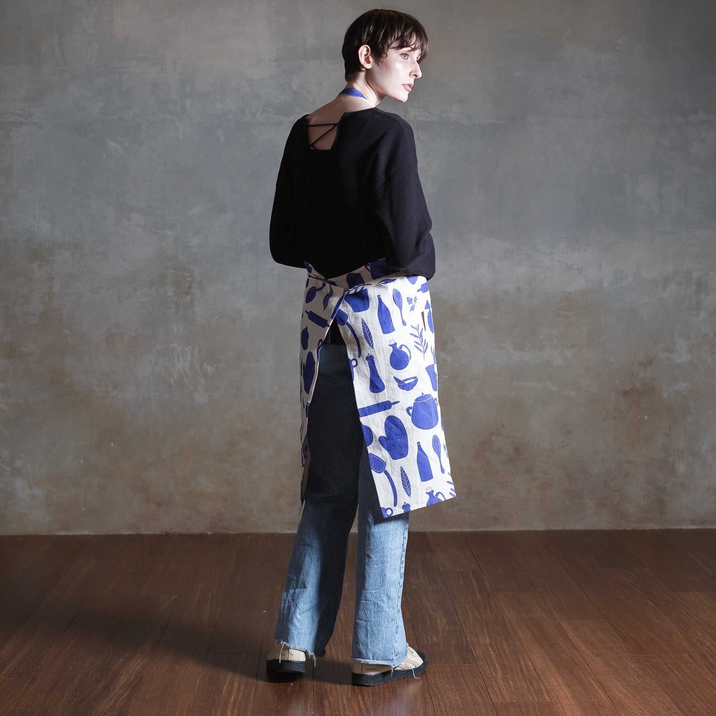 近江リネン Japanese Linen ユニセックス エプロン ’Recipes’ royal blue