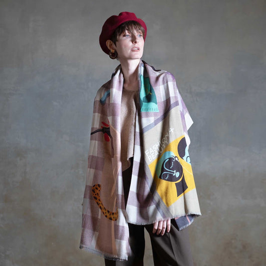 Japanese Merino Wool 'The Make Up Artist' pink/grey 二重仕立てのロングストール