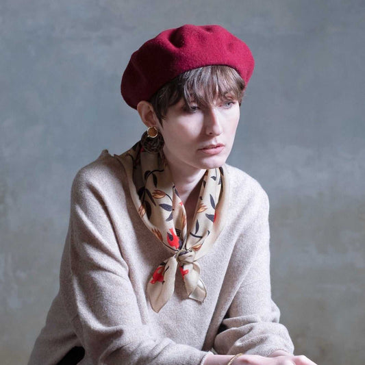 Japanese Merino Wool 'Gypsy Rose' beige リング付きミニスカーフ