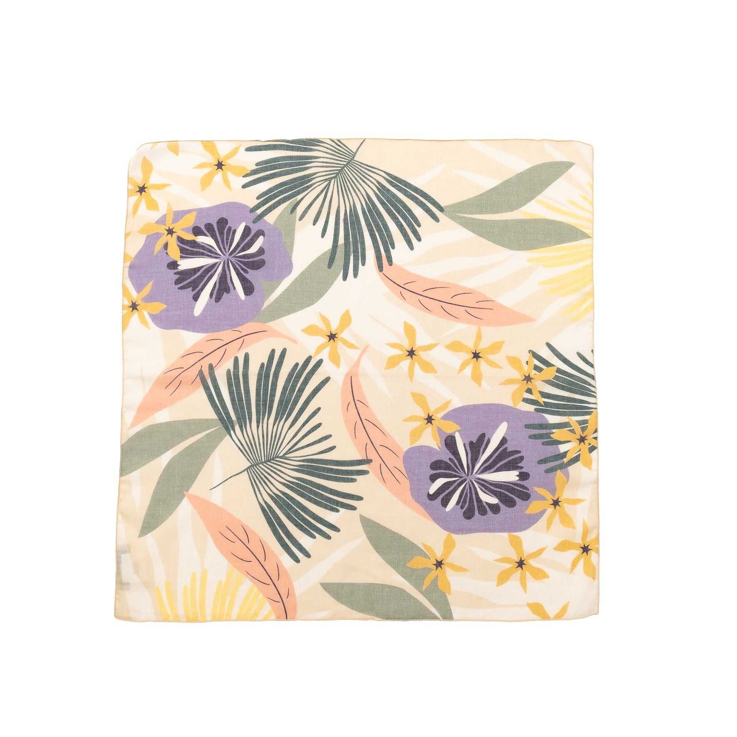 Japanese Printed Organic Cotton 'Tropics' Cream リング付きミニスカーフ