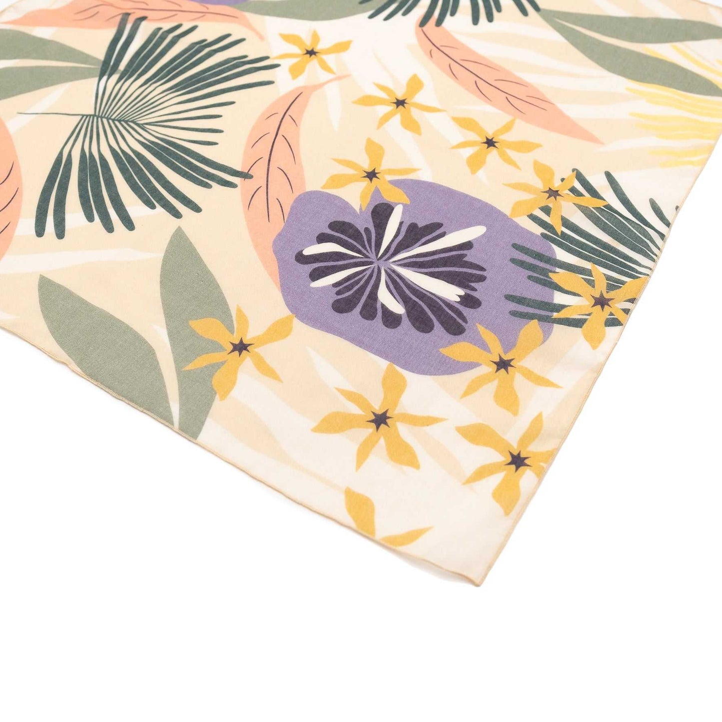 Japanese Printed Organic Cotton 'Tropics' Cream リング付きミニスカーフ