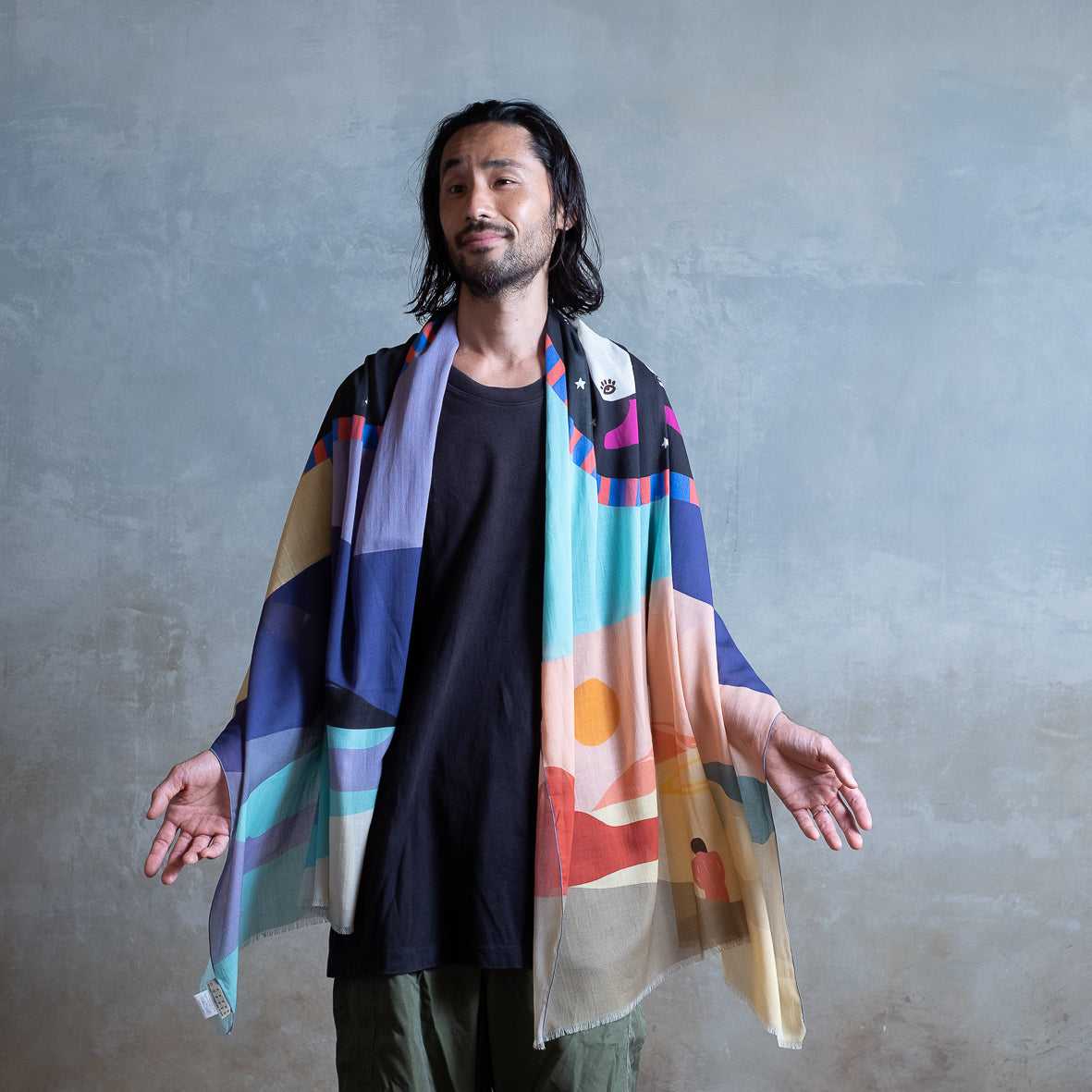 Japanese Printed Organic Cotton 'Epic Guitar Solo' ロングストール