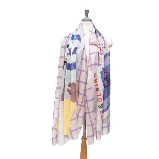 Japanese Printed Organic Cotton 'The Designer' Grey ロングストール