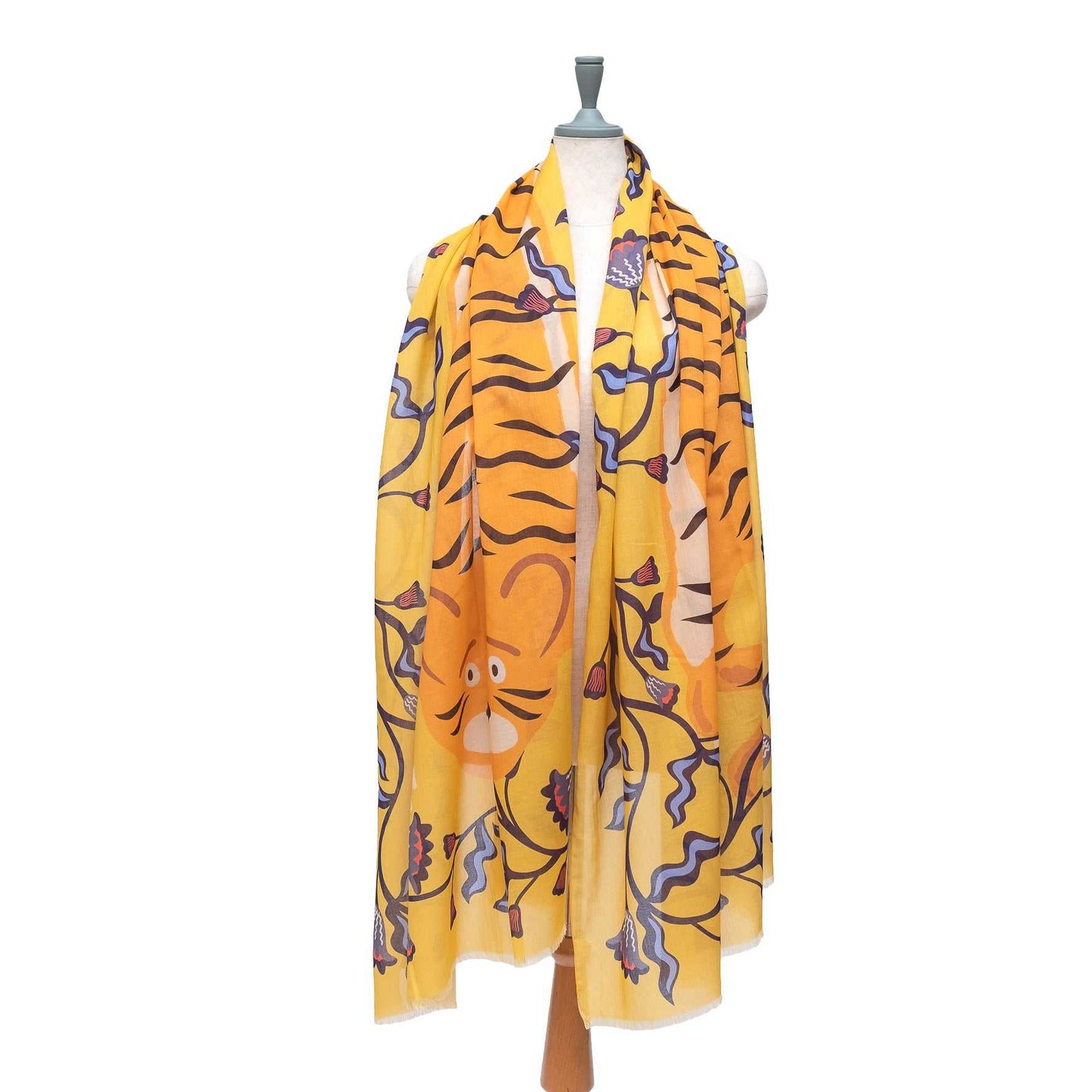 Japanese Printed Organic Cotton 'Bombay Tiger' banana yellow ロングストール