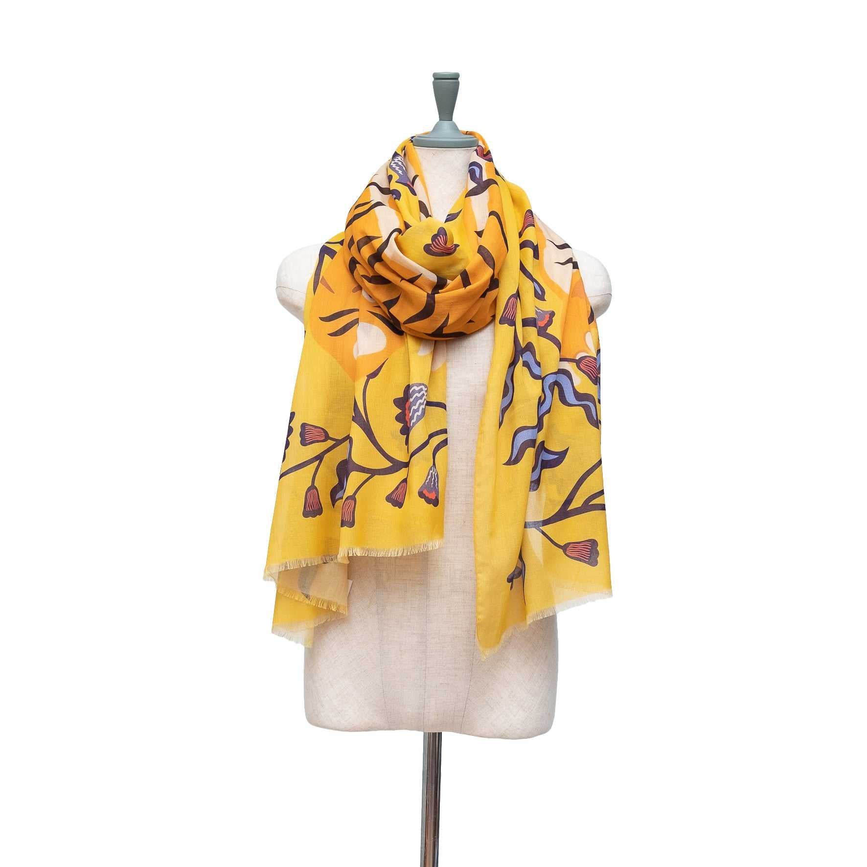 Japanese Printed Organic Cotton 'Bombay Tiger' banana yellow ロングストール