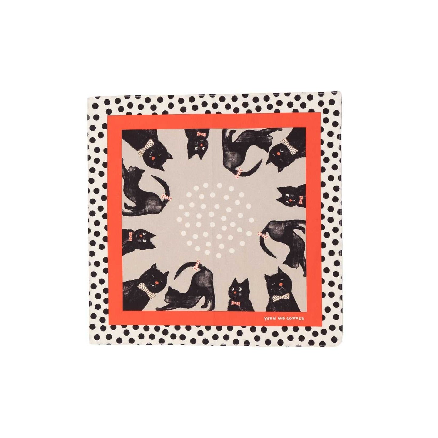 Organic cotton 'Dickie Bow Cats' Black & Emerald green ハンカチ/ポケットチーフ