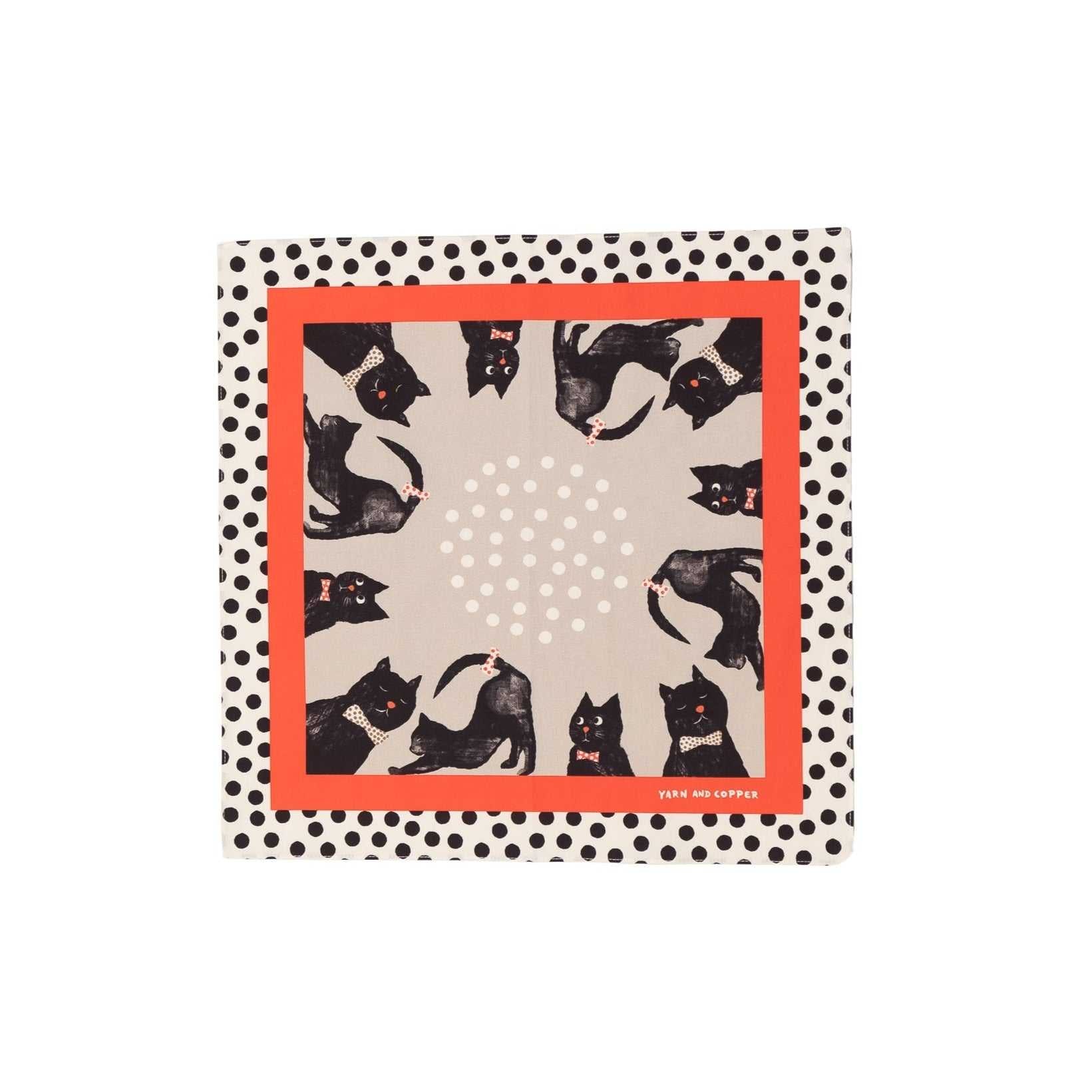 Organic cotton 'Dickie Bow Cats' Black & Emerald green ハンカチ/ポケットチーフ