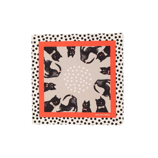 Organic cotton 'Dickie Bow Cats' Black & Emerald green ハンカチ/ポケットチーフ
