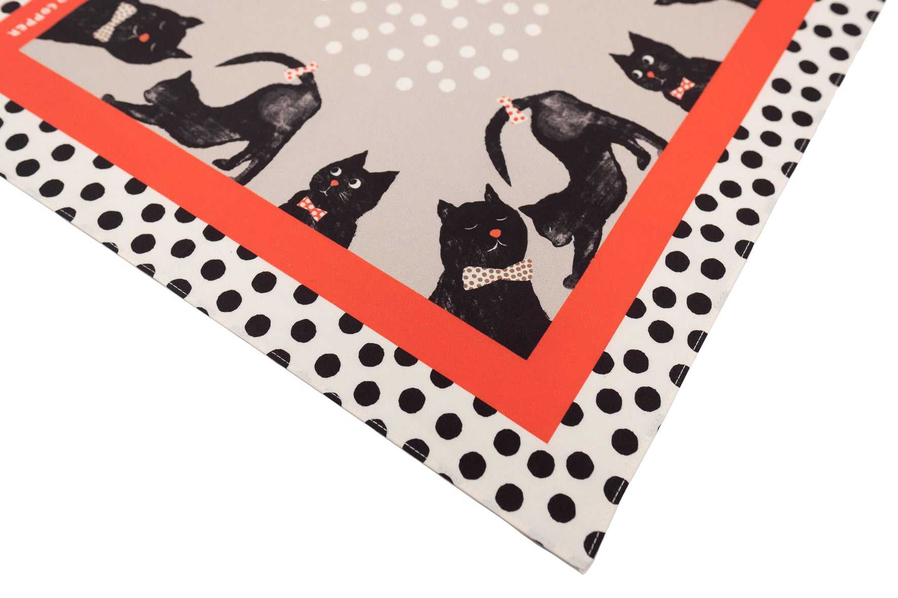Organic cotton 'Dickie Bow Cats' Black & Emerald green ハンカチ/ポケットチーフ