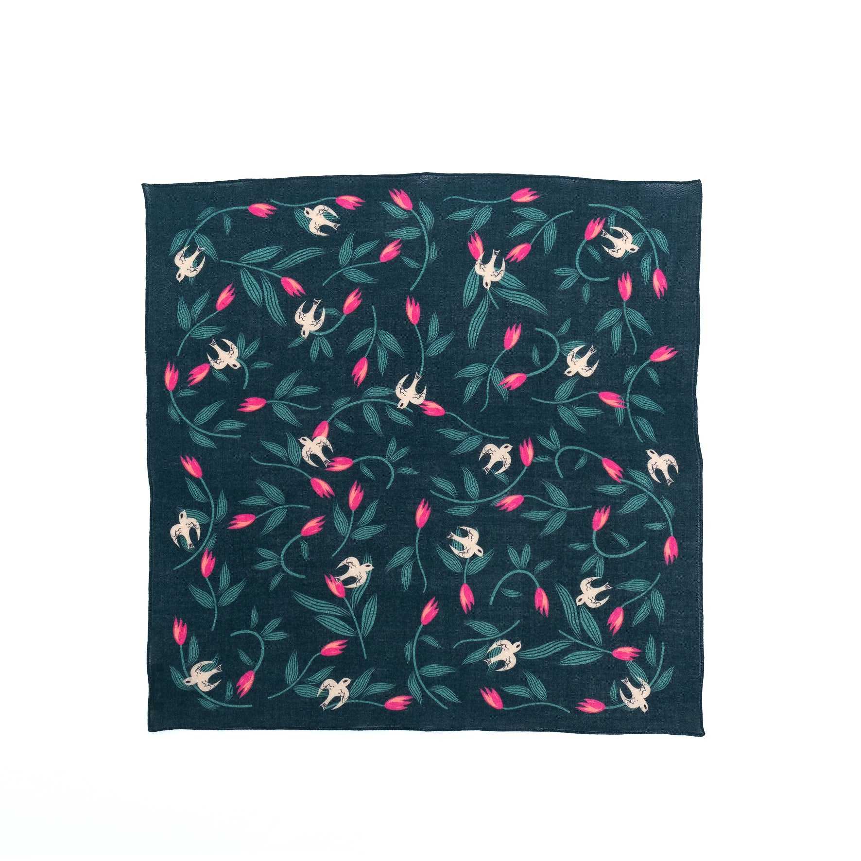 Japanese Merino Wool 'Gypsy Rose' dark green リング付きミニスカーフ