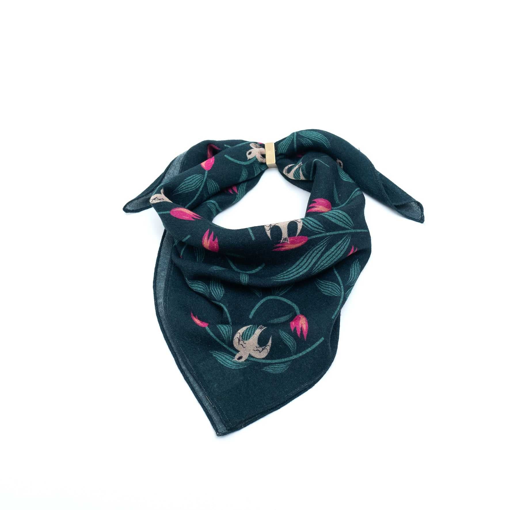 Japanese Merino Wool 'Gypsy Rose' dark green リング付きミニスカーフ