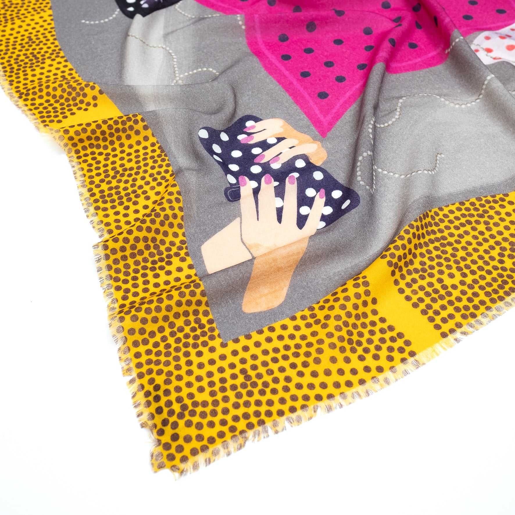 Japanese Merino Wool 'Polka Dot Queen' sunny yellow 正方形スカーフ