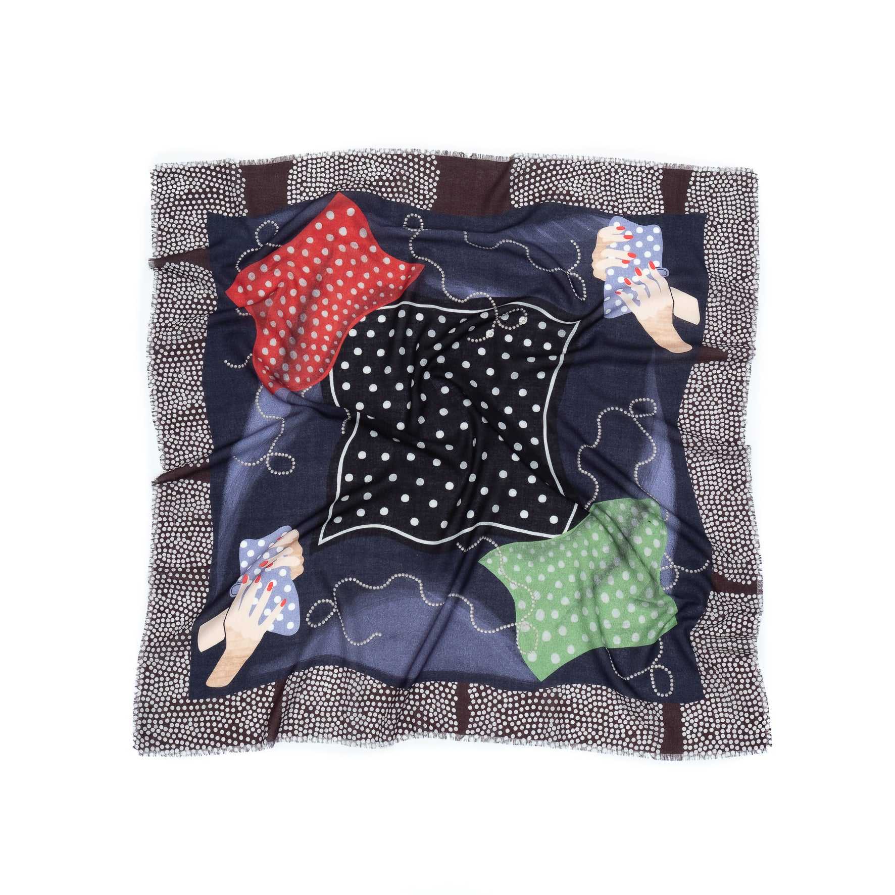 Japanese Merino Wool 'Polka Dot Queen' navy 正方形スカーフ