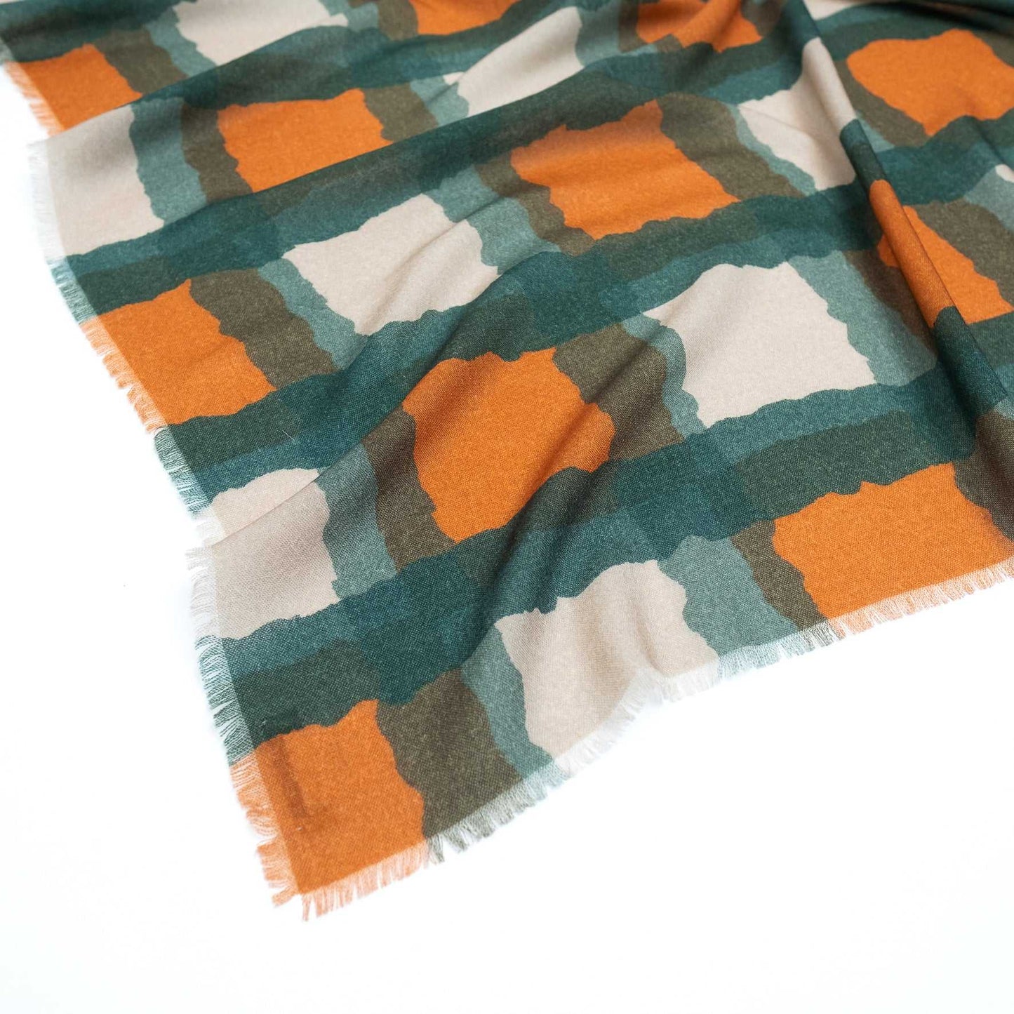 Japanese Merino Wool 'Torn Tartan' orange 正方形スカーフ | YARN&COPPER