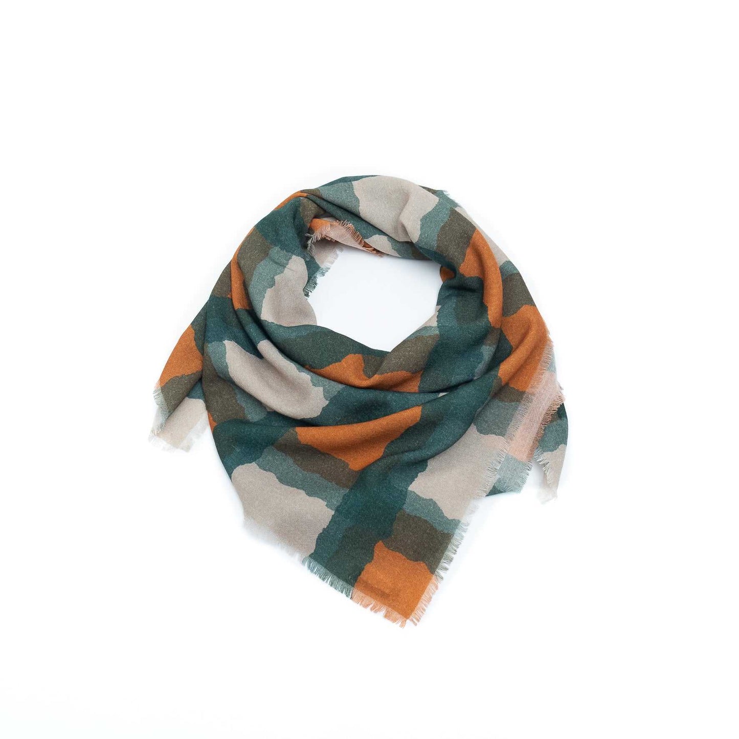 Japanese Merino Wool 'Torn Tartan' orange 正方形スカーフ | YARN&COPPER