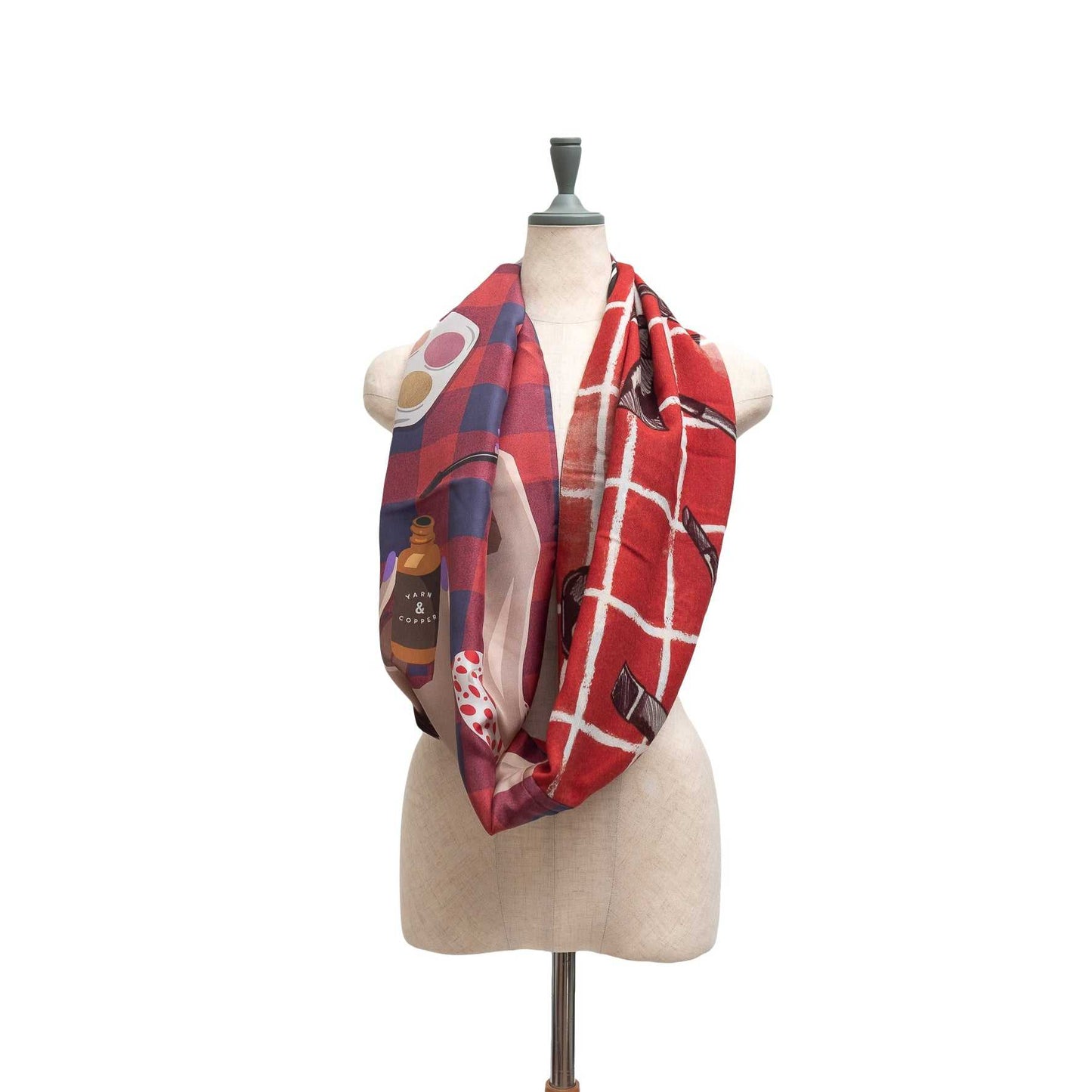 Japanese Printed Silk & Merino Wool 'The Make Up Artist' red ループスカーフ