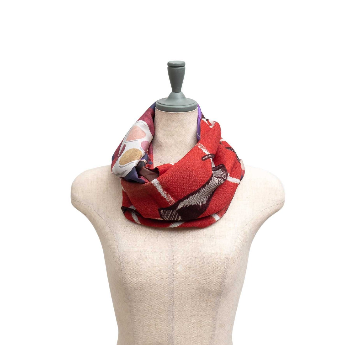 Japanese Printed Silk & Merino Wool 'The Make Up Artist' red ループスカーフ