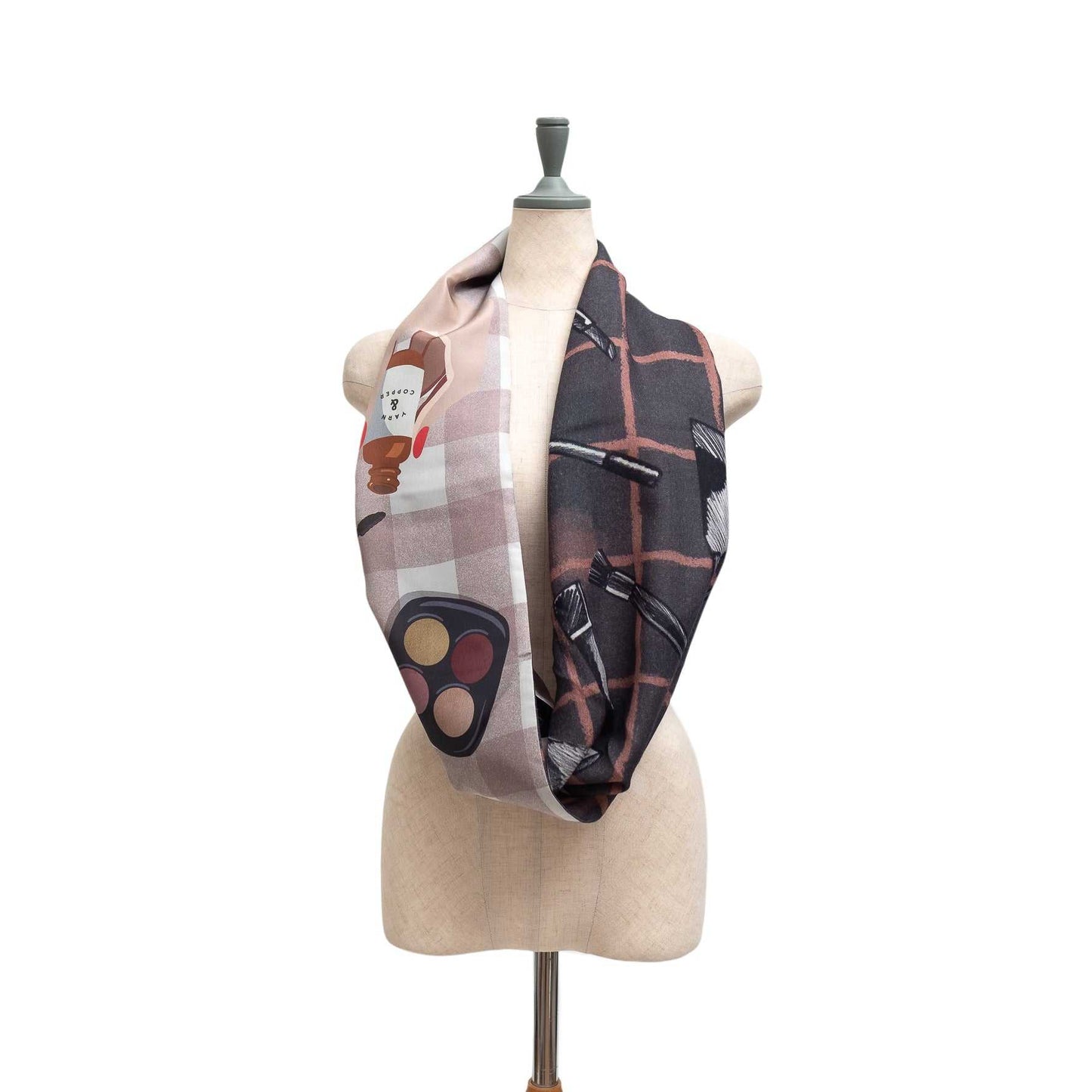 Japanese Printed Silk & Merino Wool 'The Make Up Artist' grey ループスカーフ