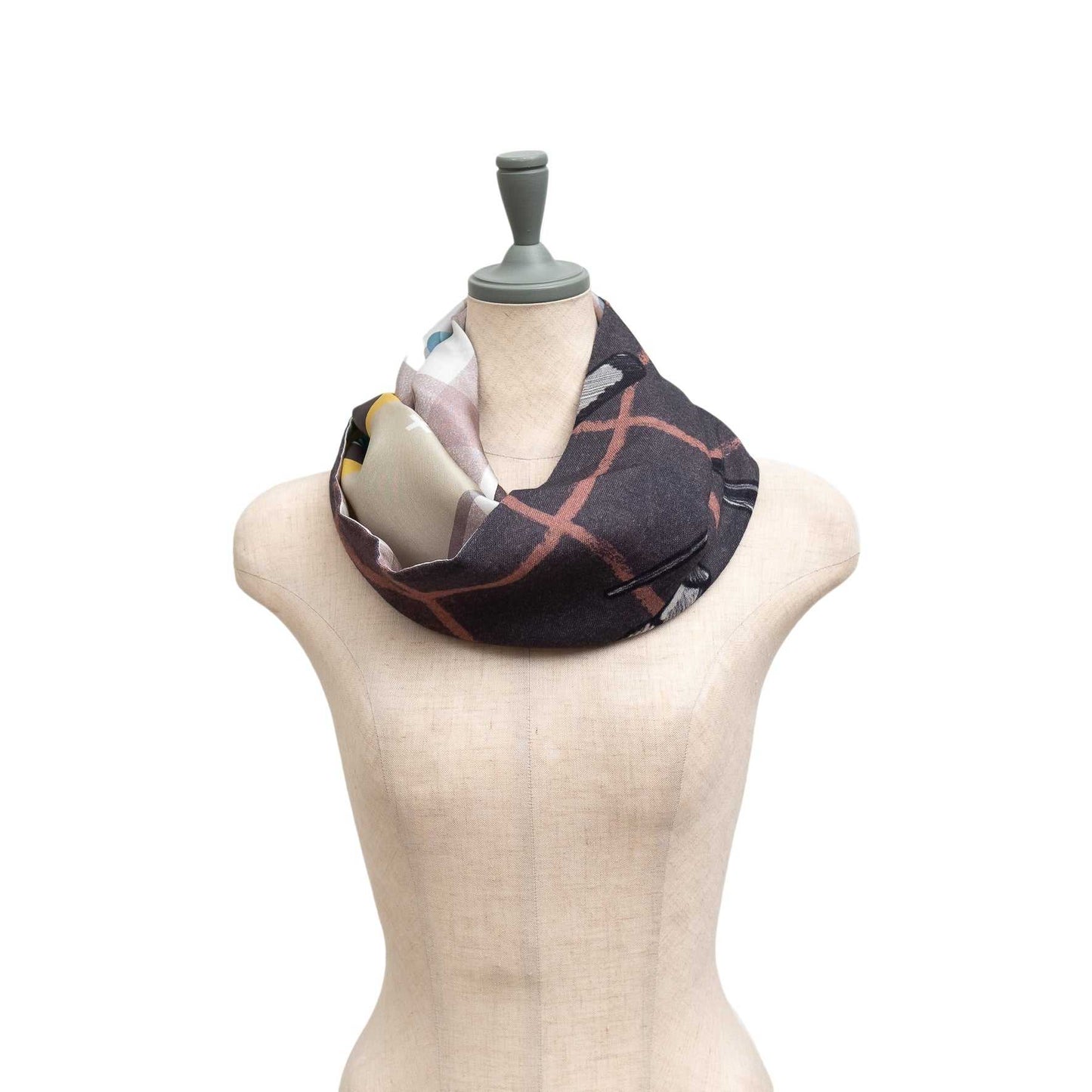 Japanese Printed Silk & Merino Wool 'The Make Up Artist' grey ループスカーフ