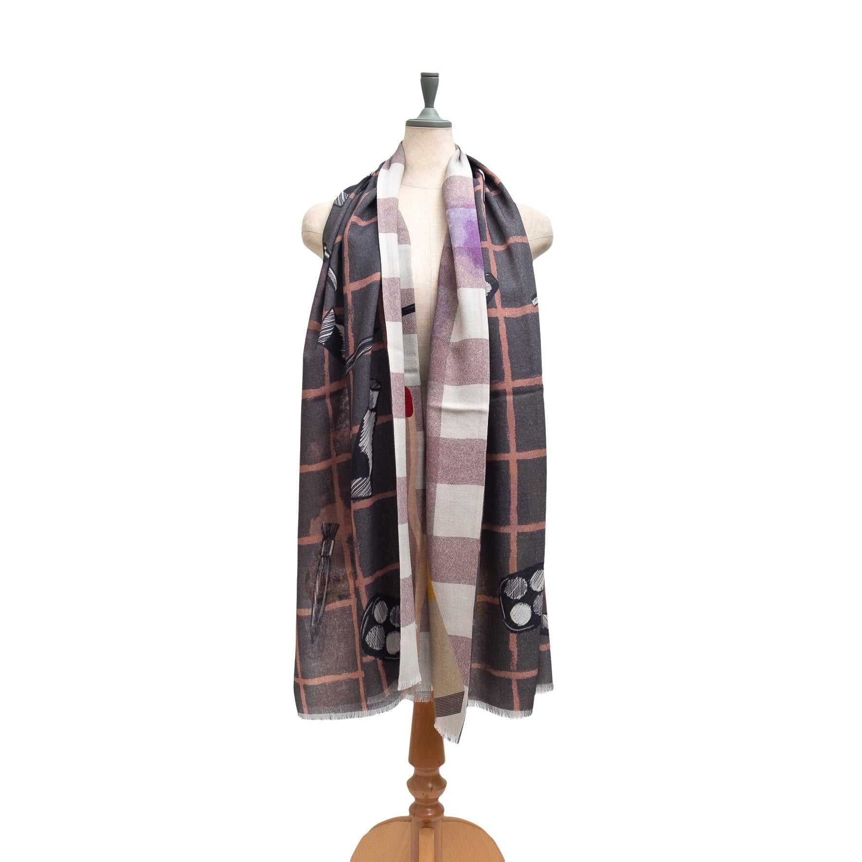 Japanese Merino Wool 'The Make Up Artist' pink/grey 二重仕立てのロングストール