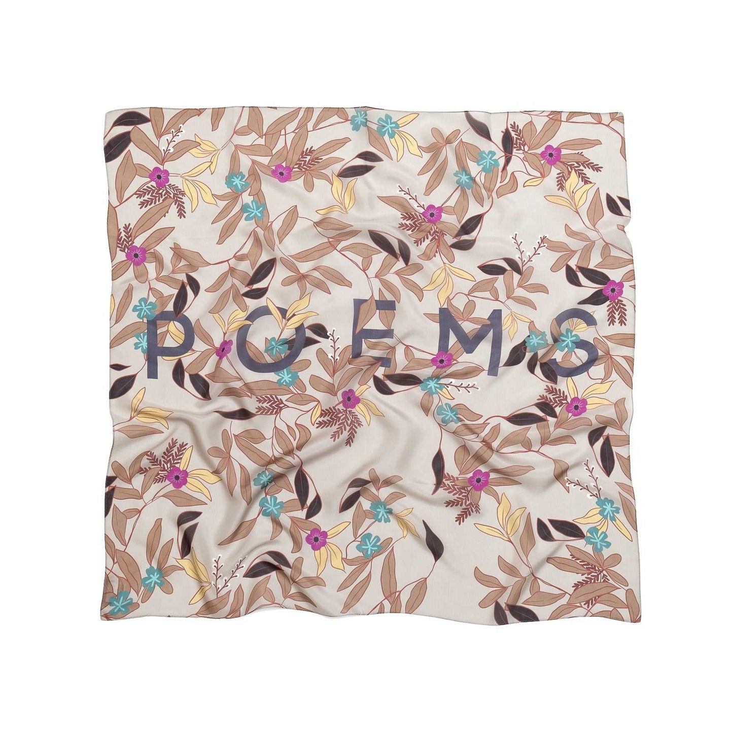 Japanese Printed Silk 'POEM' greige 大判スカーフ 90x90cm | YARN&COPPER