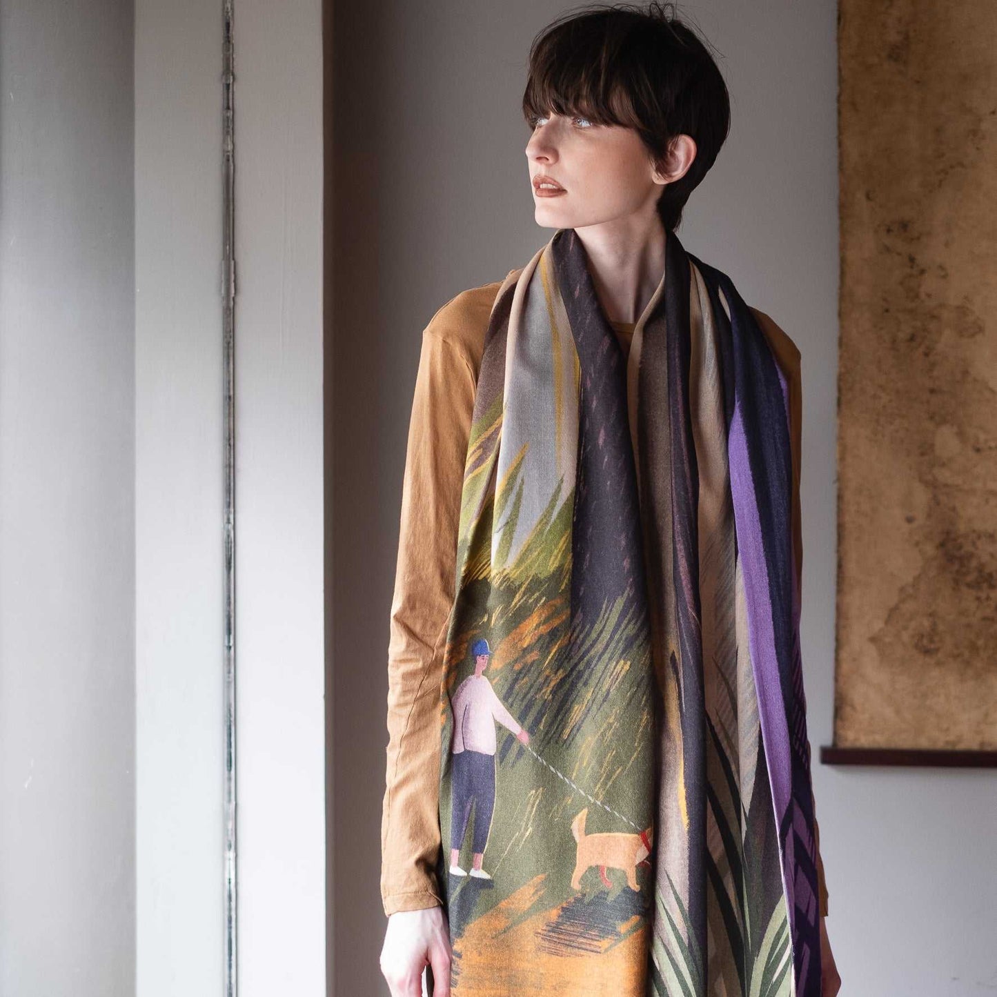 Japanese Merino Wool 'Walking the Dog' 二重仕立てのロングストール