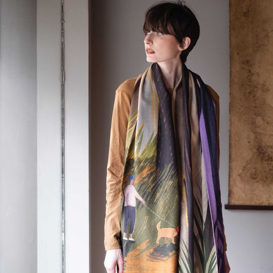 Japanese Merino Wool 'Walking the Dog'  二重仕立てのロングストール