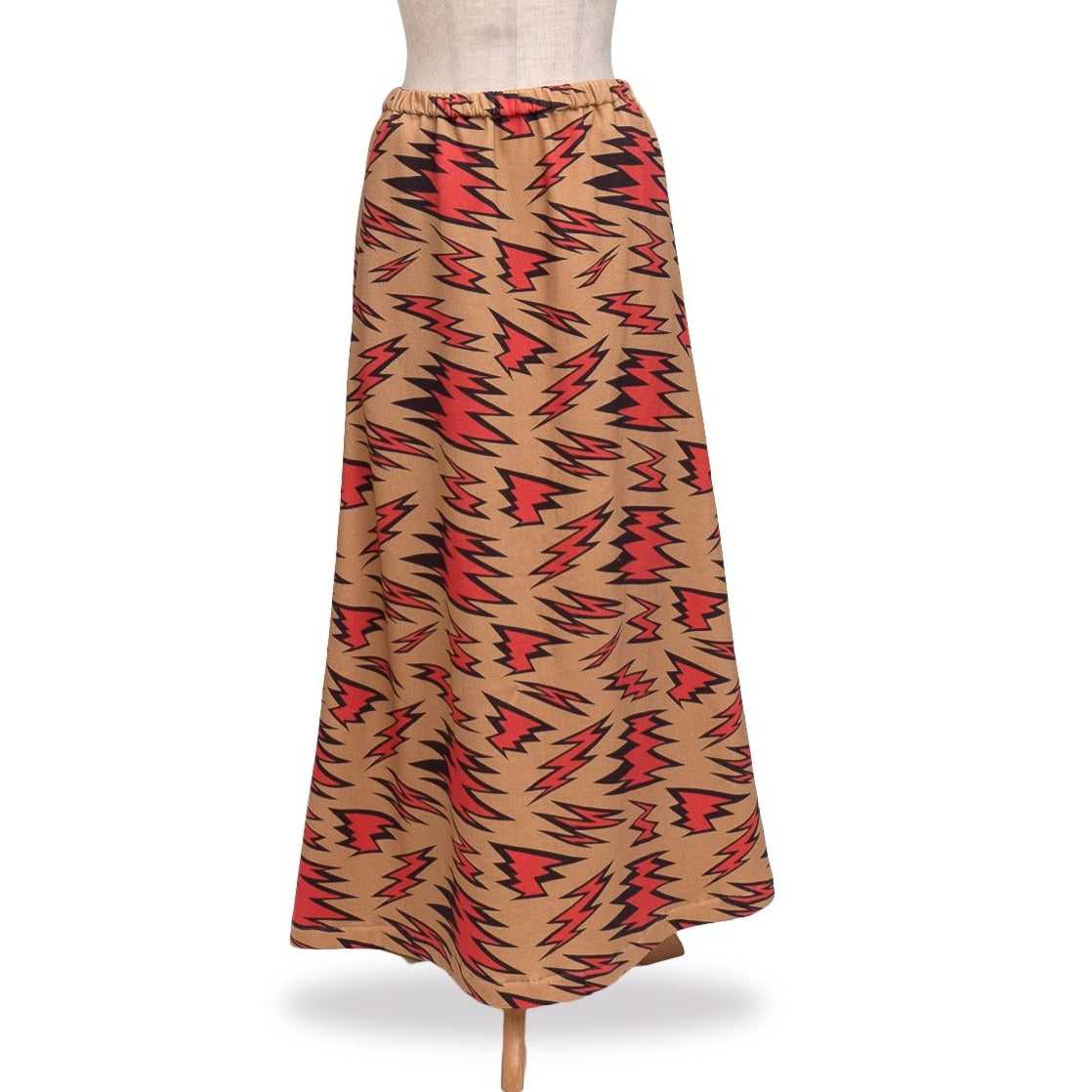 裏起毛 Japanese Printed オーガニックコットンロングスカート 'ZAAP!' red