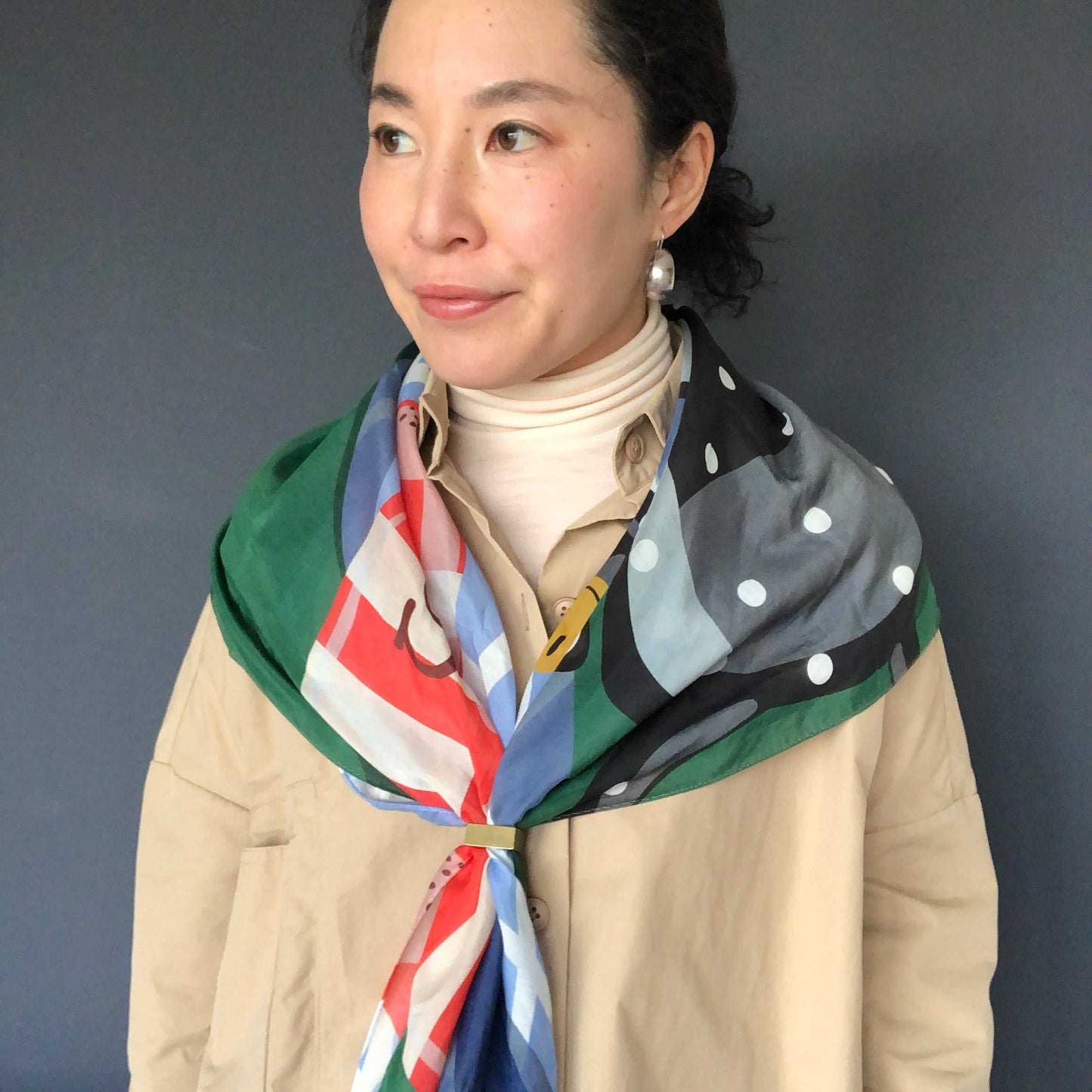 Japanese Printed Silk Cotton 'Salt&Pepper' 大判スカーフ | YARN&COPPER