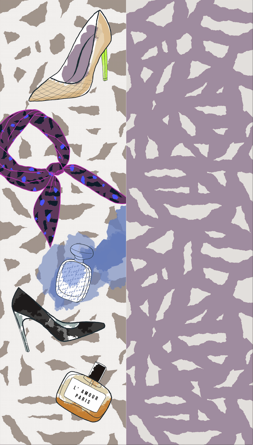 Japanese Printed Silk 'French Perfume' lavender ループスカーフ
