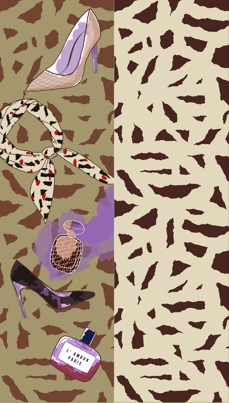 Japanese Printed Silk 'French Perfume' coffee ループスカーフ