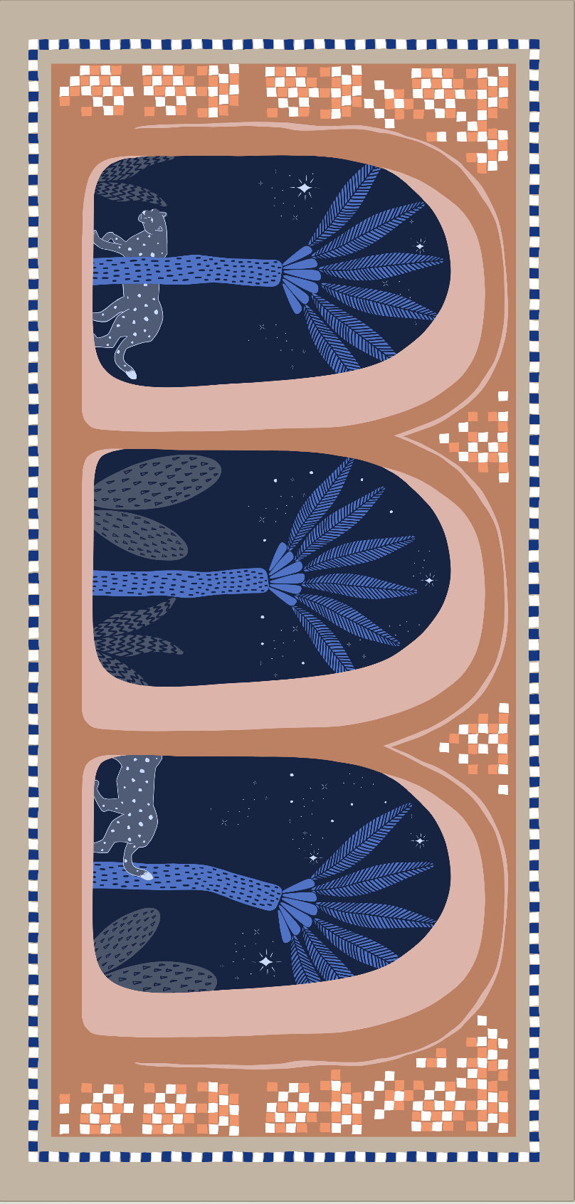 Japanese Printed Organic Cotton 'Arabian Twilight' beige ロングストール