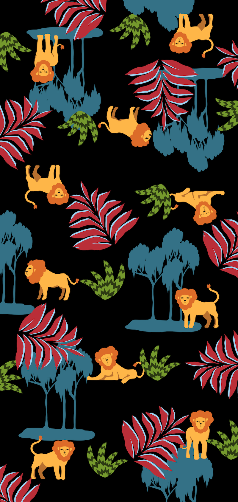 Japanese Printed Organic Cotton 'King of the Jungle' black ロングストール