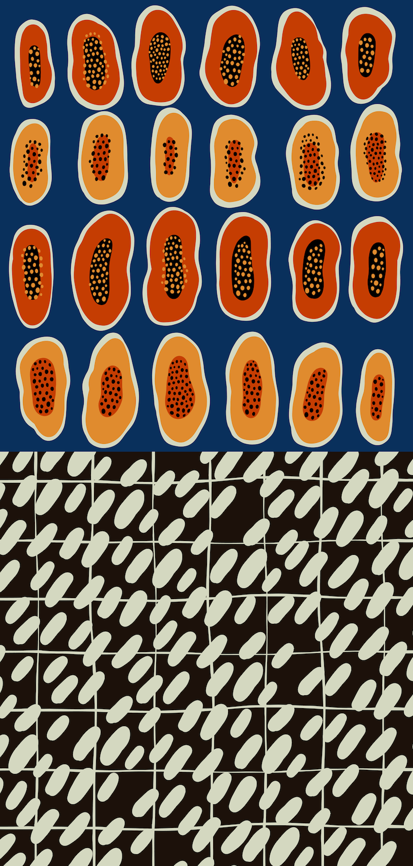 Japanese Printed Organic Cotton 'Papaya' blue ロングストール