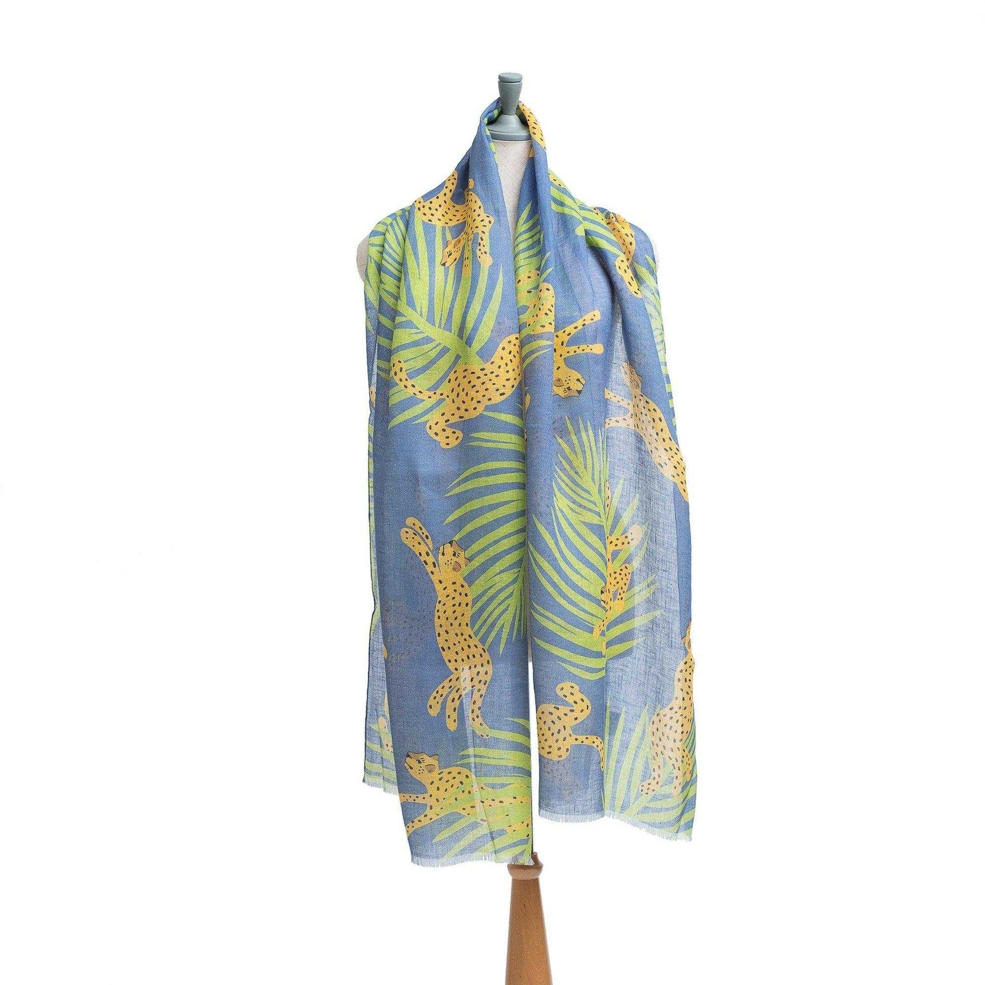 再入荷!近江リネン Japanese Linen 'Chasing Leopards' Blue ロングストール