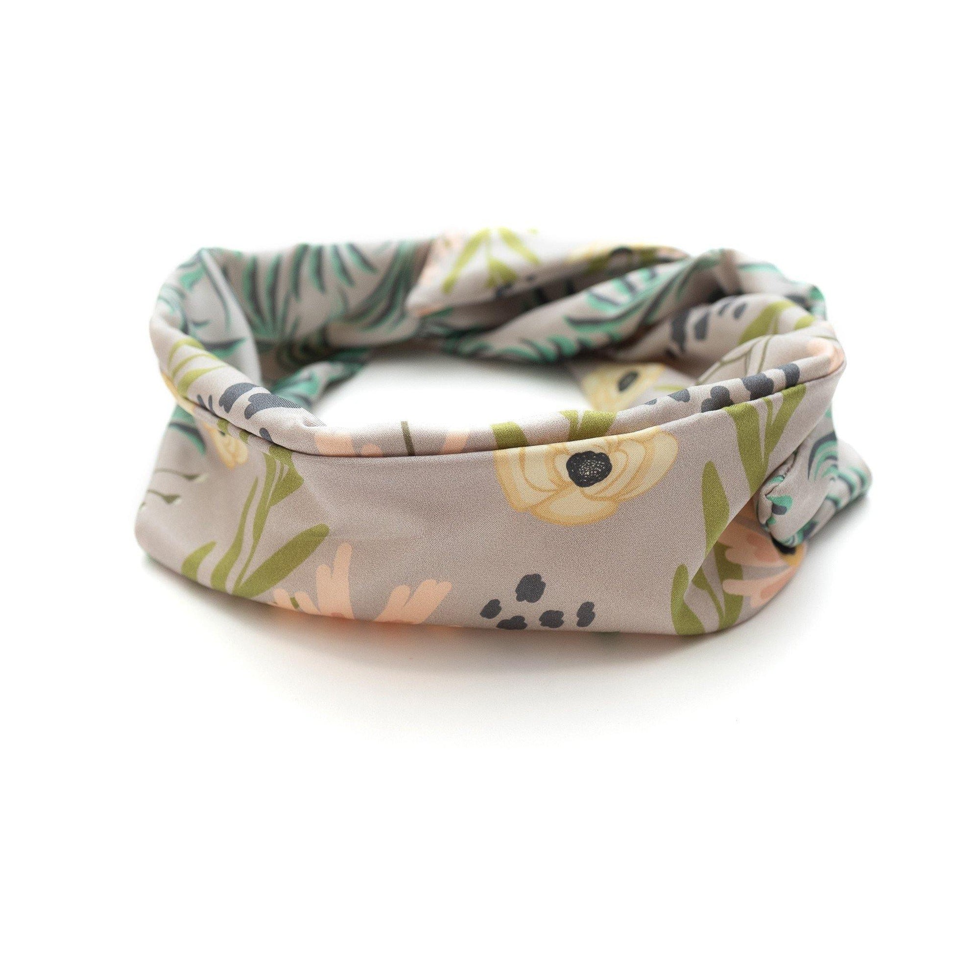 Japanese Printed Silk headband 'Pearsham' grey ヘッドスカーフ