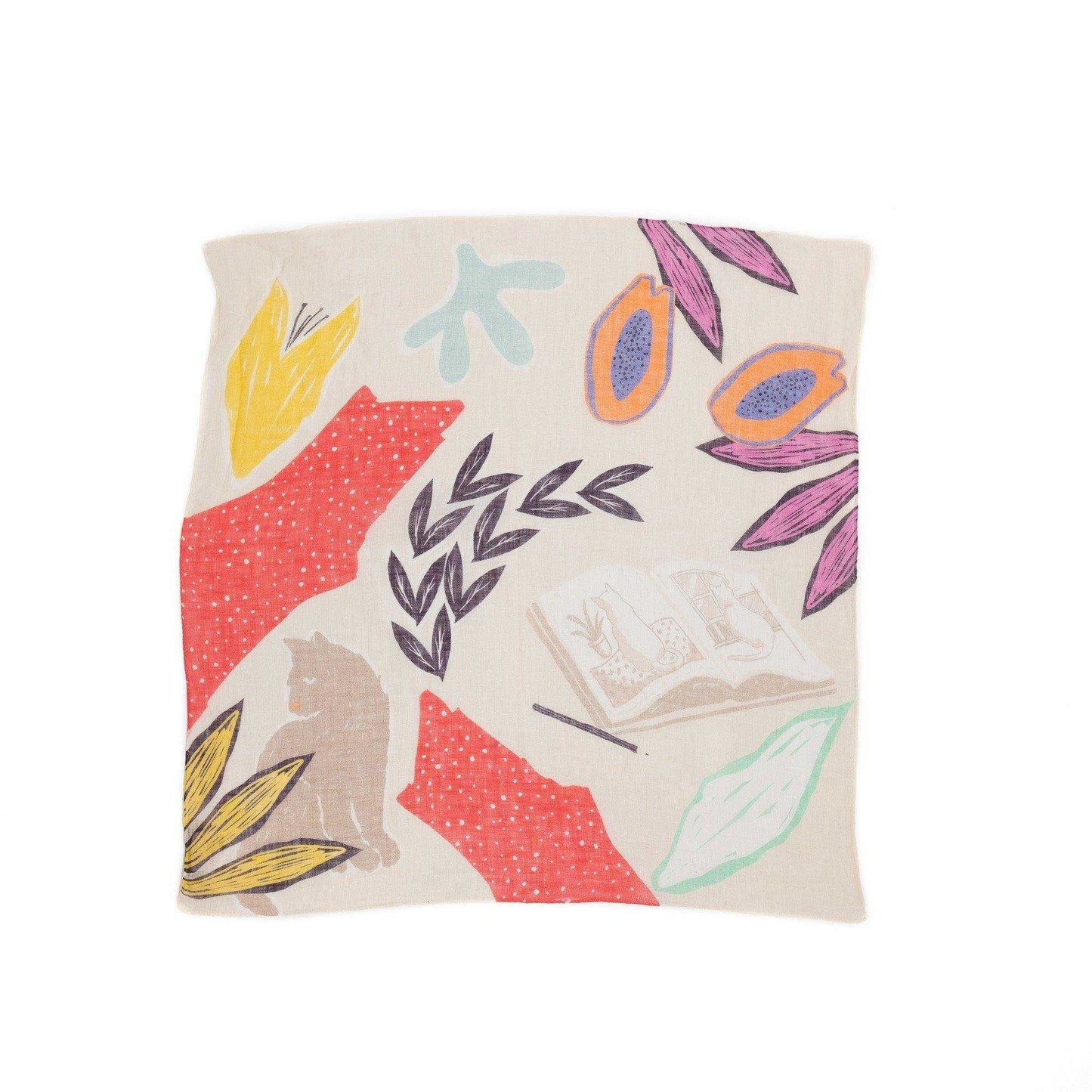 近江リネン Japanese Linen 'Martha's Sketch book' beige リング付きミニスカーフ