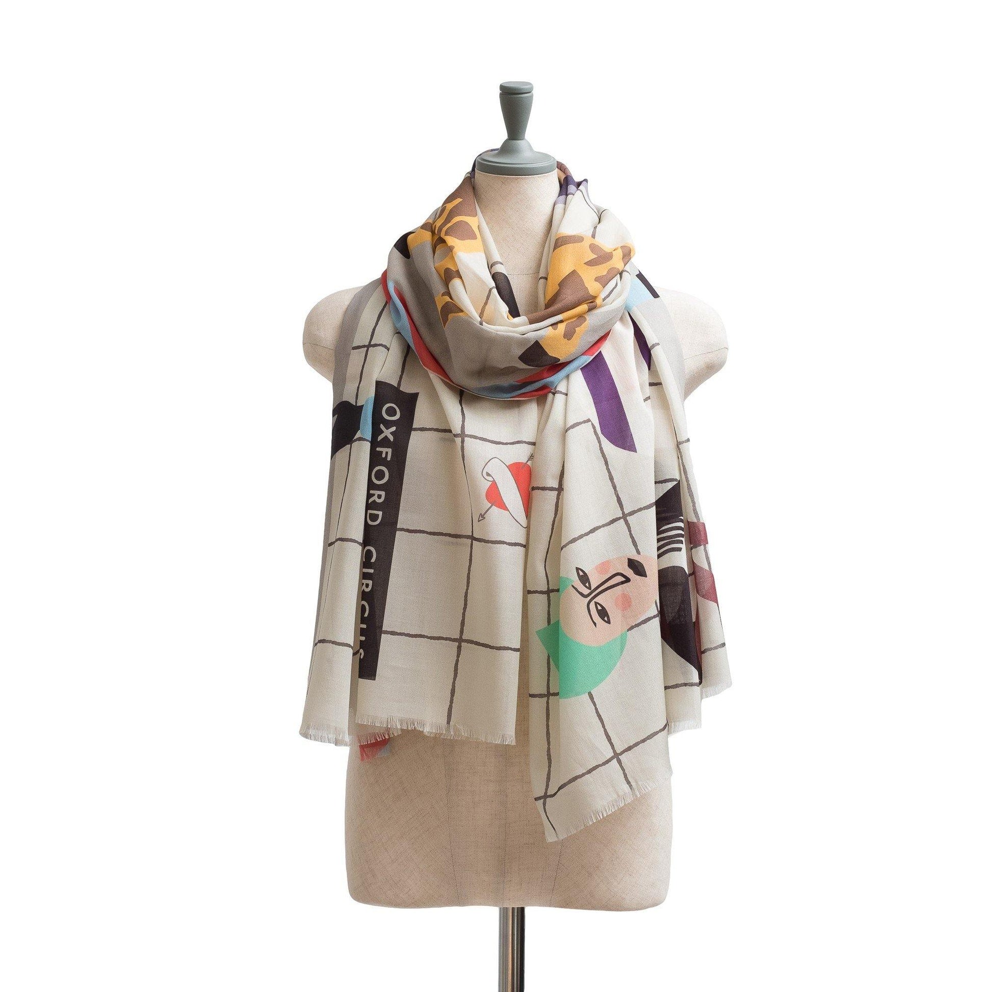 Japanese Printed Organic Cotton 'Oxford Circus' Cream ロングストール
