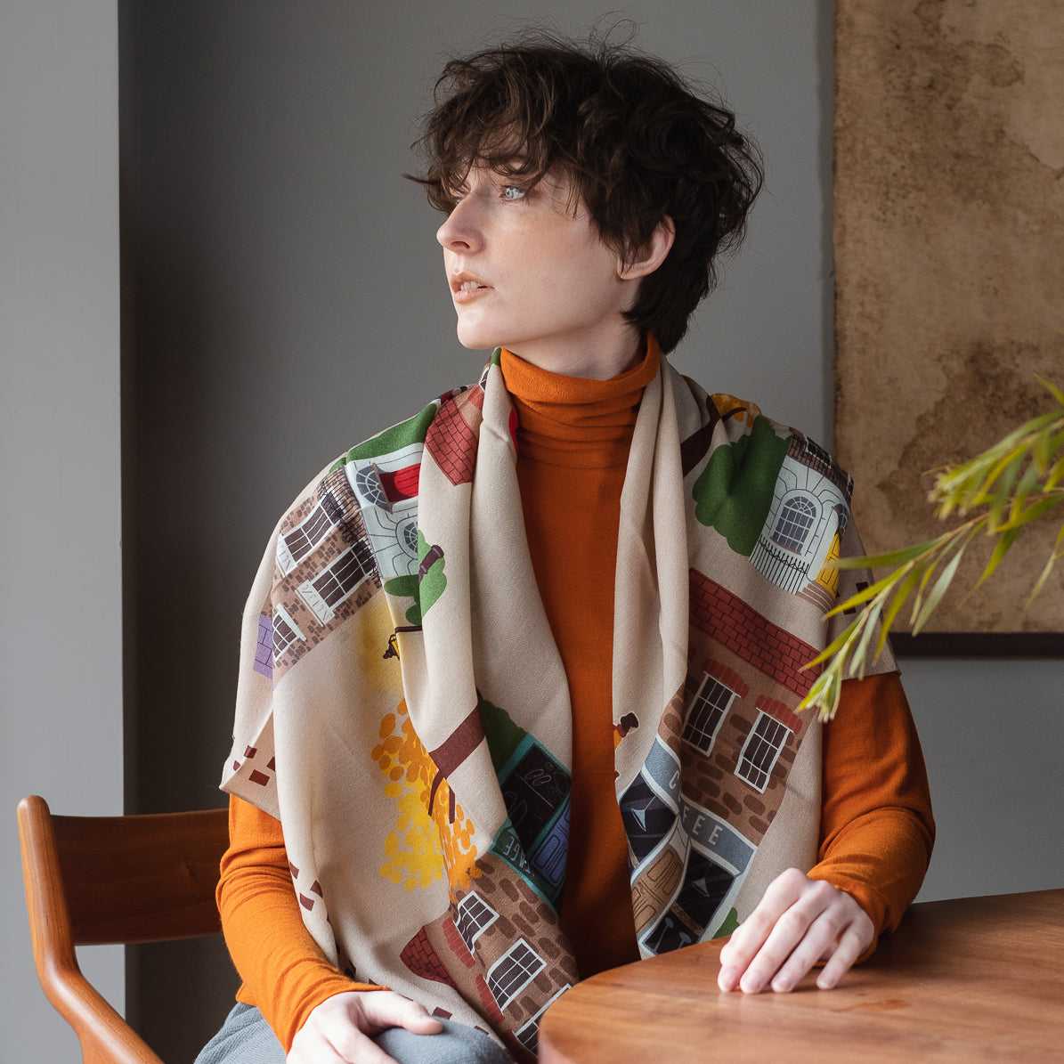 Japanese Merino Wool 'Via Notting Hill' day 正方形スカーフ