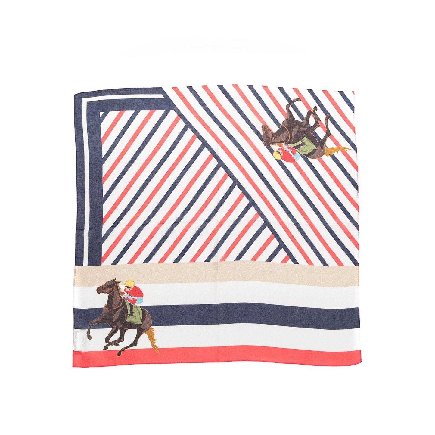 Japanese Printed Silk 'A day at the Races' white リング付きミニスカーフ